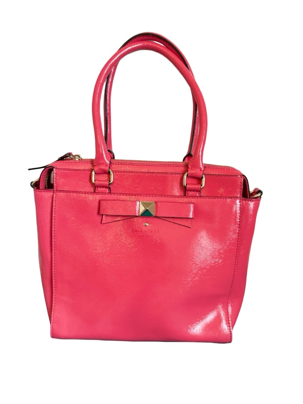 Kate Spade Beacon Court Jeanne Satchel Strawberry Patent Leather Pink Bow